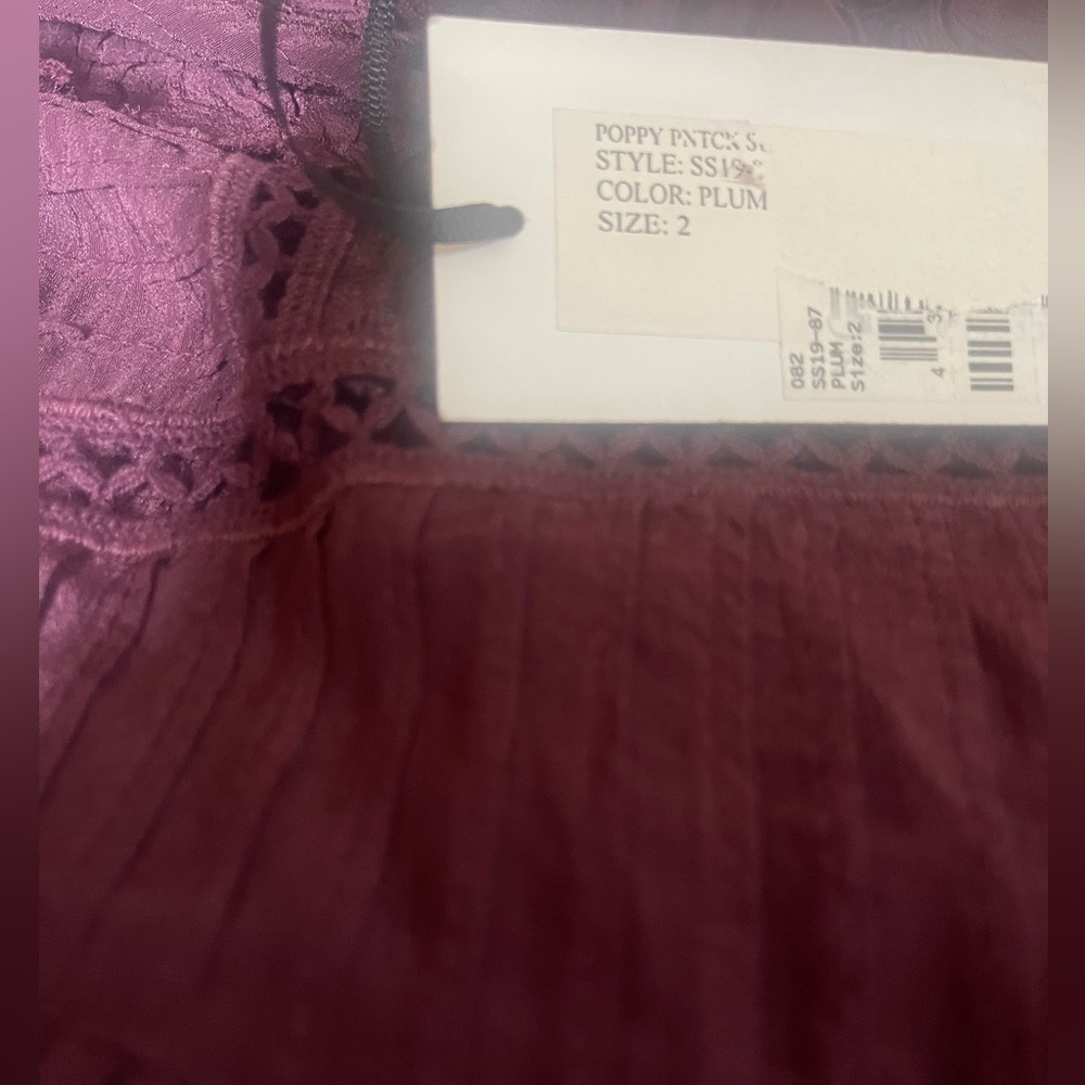 NWT Sea New York Maroon/Plum Poppy Pintuck Tassel Layered Midi Dress Sz 2 - Picture 15 of 15